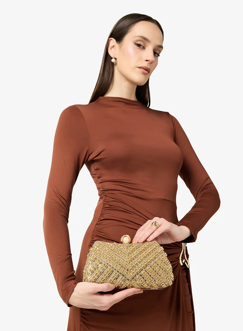 Khizana Gold Gold Embellished Detailed Clutch for Women | Best Price UAE